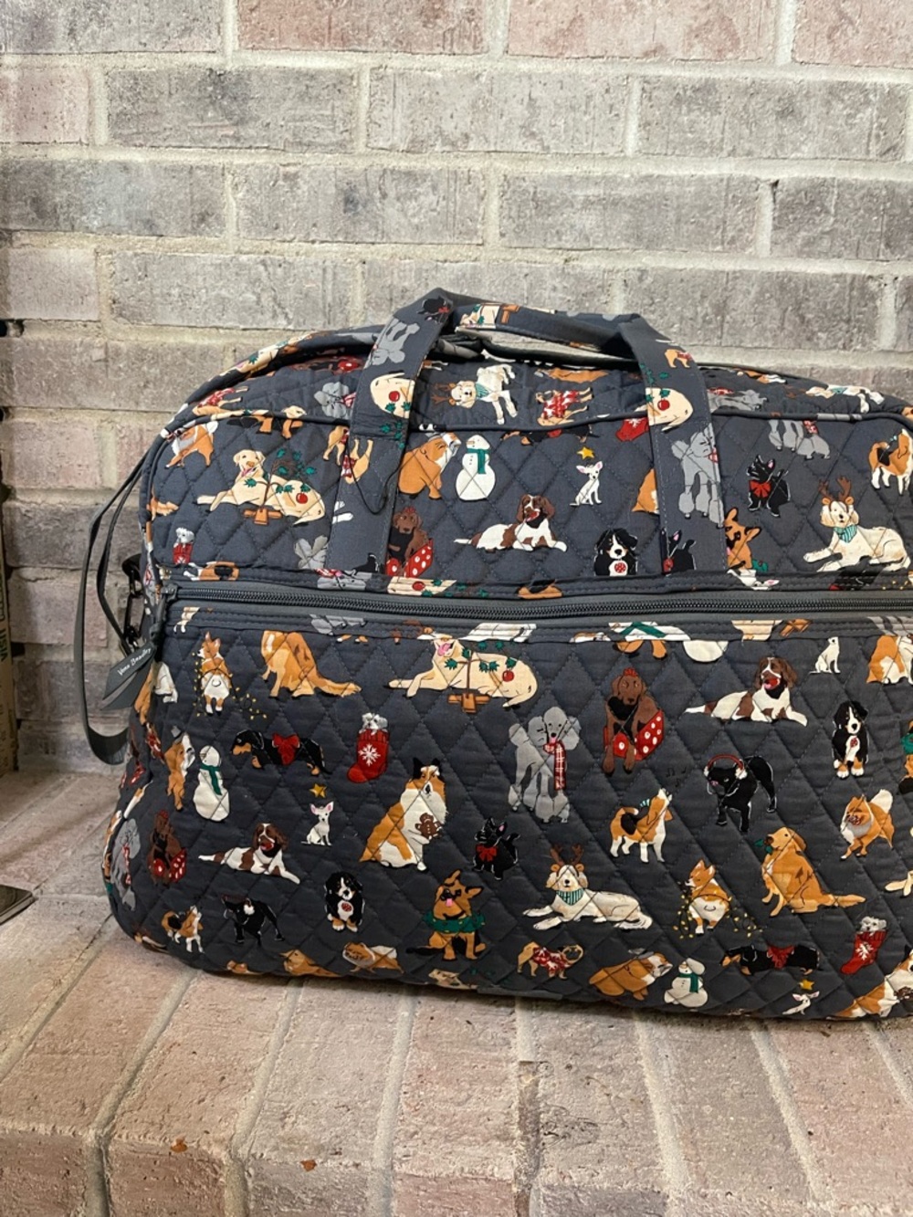 Vera Bradley Quilted Travel Bag in Dark Gray with Multicolor Dog Print - Picture 5 of 6